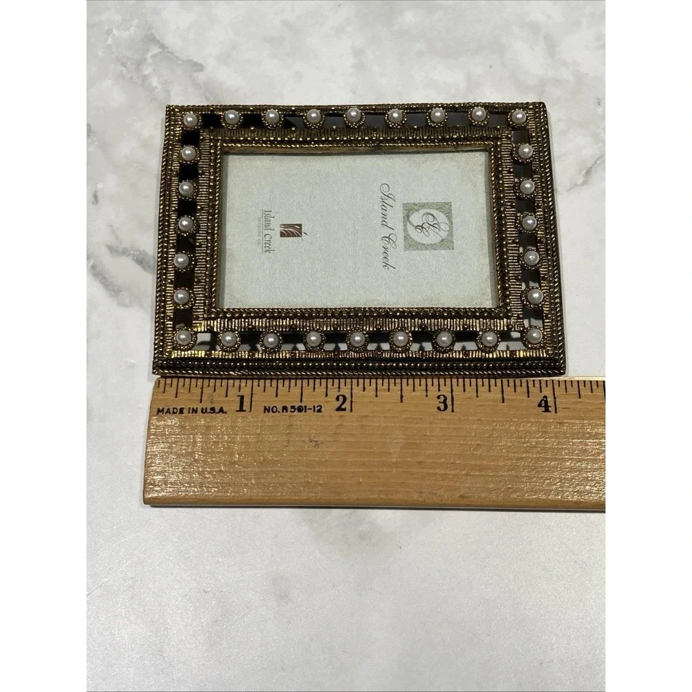 Island Creek Pearl Embellished Reticulated Gold Tone Metal Picture Frame 2x3